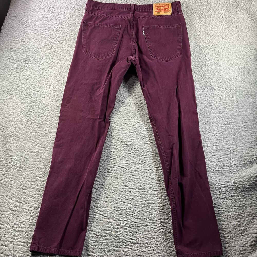 Levi's 502 Regular Taper Jeans Mens 34x34 Maroon Burgundy Red Stretch Pants